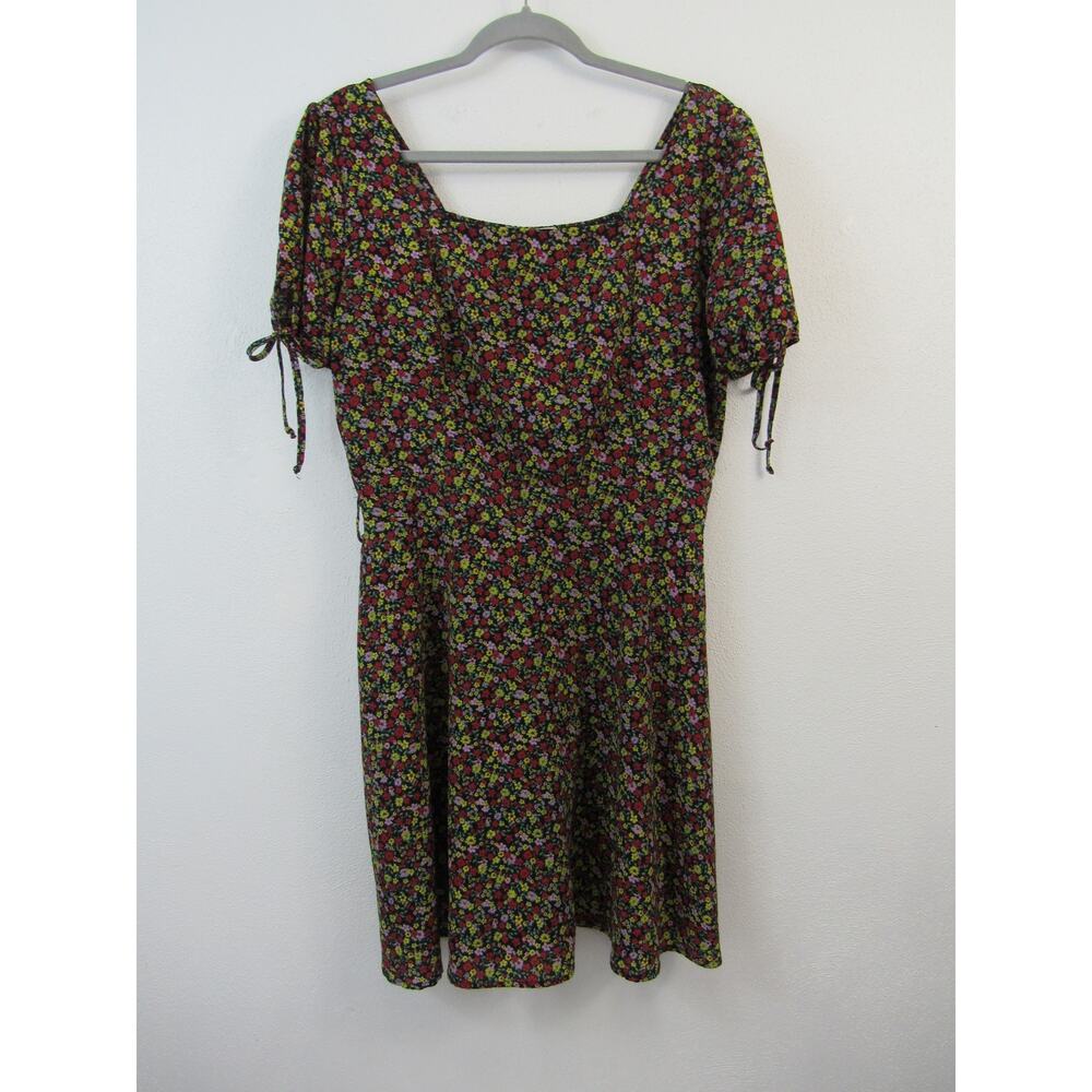 Purple Snow XL Short Puff Sleeves Mini Dress Circle Skirt Ditzy Floral Print